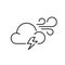 Windy stormy weather with lightning. Pixel perfect, editable stroke simple line icon