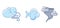 Windy Weather Forecast Icons Set, Graphical Symbols Depicting Gusty Conditions. Blustery Winds, Tornado And Thunderstorm