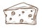 Wine appetizer, cheese with holes isolated sketch, dairy product