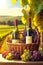Wine on the background of vineyards rural sunset countryside