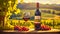 Wine on the background of vineyards rural sunset countryside field outdoor
