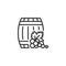 Wine barrel and bunch of grape line icon