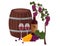 Wine barrel and grapes vine Vector templates