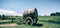 Wine Barrel in Green Grass Field in Vintage Tone