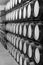 Wine barrels in an aging cellar