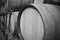 Wine barrels in an aging cellar