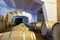 Wine barrels in a distillery basement 