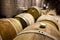 Wine barrels in rows