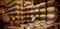 Wine barrels stacked in cellar, Bordeaux Vineyard