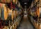 Wine barrels stacked in a cellar at a winery in Sonoma, USA