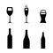 Wine, beer, champagne glass icon set. Bottle of different drinks black symbol pictogram.