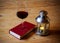 Wine, book and lantern