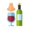 Wine bottle drink with cup and nose smelling
