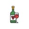 Wine bottle and glass color line icon. Alcoholic beverages