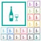 Wine bottle and glass flat color icons with quadrant frames