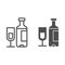 Wine bottle and glass line and glyph icon. Champagne bottle with glass vector illustration isolated on white. Alcohol