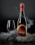 Wine bottle and glass rendered with simulated smoke.
