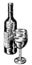 Wine Bottle and Glass Vintage Woodcut Engraving
