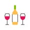 Wine bottle and two glasses flat line icon