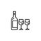Wine bottle and two wine glasses line icon
