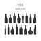 Wine bottle types silhouette vector icons.