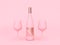 Wine bottle wine glass pink background 3d render love valentine concept