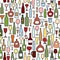 Wine bottle, wine glass tile pattern. Drink wine party background