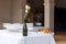 wine bottles and glasses in spanish bodella, la rioja, red wine and white wine