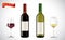 Wine bottles, glasses vector highly detailed. Realistic set of white and red wine bottles and wineglasses.