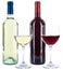 Wine bottles glasses wines red and white alcohol isolated