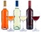Wine bottles glasses wines red white rose alcohol isolated