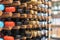 Wine bottles in a large rack in a wine cellar