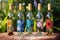 wine bottles with personalized garden party labels