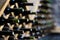Wine bottles stacked on wooden racks