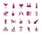 Wine celebration drink beverage party event icons collection line and filled