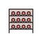 Wine cellar, bottles on the shelves, wine cabinet flat color line icon.