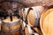 A wine cellar full of barrels of wine, alcohol concept