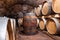 A wine cellar full of barrels of wine, alcohol concept