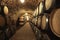 Wine cellar interior with large barrels