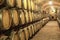 Wine cellar interior with large barrels