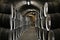 Wine cellar interior with wooden barrels