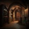 Wine Cellar, Old Winery Storage, Oak Barrels Warehouse, Vintage Bottles Basement, Generative AI Illustration