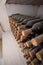 Wine cellar, a row of bottles.