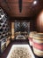 Wine cellar with wine bottle and glasses