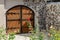 Wine cellar wooden gate. Traditional building among the peoples of southern countries