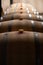 WIne celler with french oak barrels for aging of red wine made from Cabernet Sauvignon grape variety, Haut-Medoc vineyards in