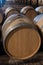 WIne celler with french oak barrels for aging of red wine made from Cabernet Sauvignon grape variety, Haut-Medoc vineyards in