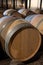 WIne celler with french oak barrels for aging of red wine made from Cabernet Sauvignon grape variety, Haut-Medoc vineyards in