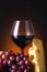 Wine cheese grapes glass on dark background1