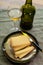 Wine and cheese pairing, local Comte cheese produced in the Franche-Comte region and special and characteristic yellow wine vin